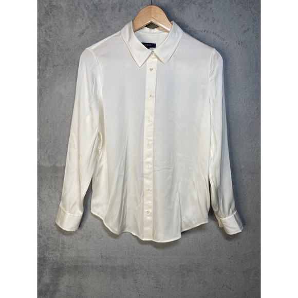 Quince Tops - Quince Washable Stretch Silk Blouse Womens Medium Ivory Button Down Capsule